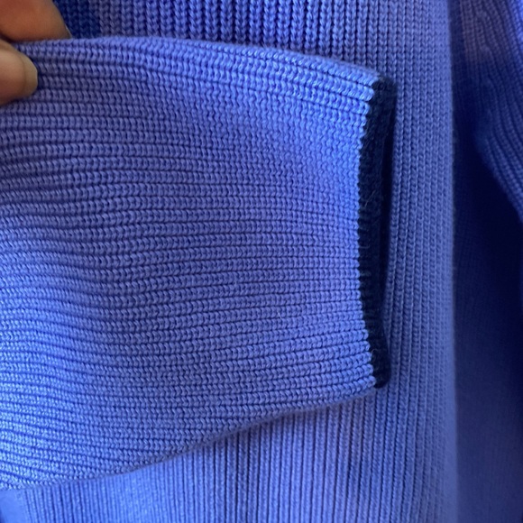 Talbots Pima Cotton Rib Knit Mock Neck Sweater Size XL Baby Blue Dark Blue Trim - Picture 5 of 9